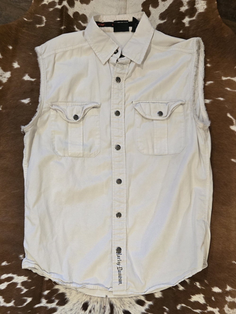 Harley-Davidson Men's Sleeveless Button-Down Shirt Vest in Off-White